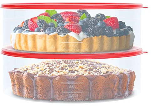 2 Pack Pie Carrier Cake Storage Container with Lid | 10.5 Large Round Plastic Cupcake Cheesecake Muffin Flan Cookie Tortilla Holder Storage Containers Airtight | Pie Keeper Transport Container