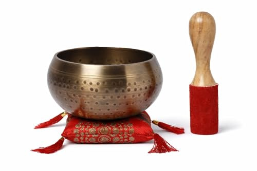 KPAVIR Tibetan Singing Bowl Set with Cushion & Mallet – Handmade Meditation Sound Bowl for Yoga, Healing, Mindfulness & Chakra Balancing (Brass, 4 Inch)