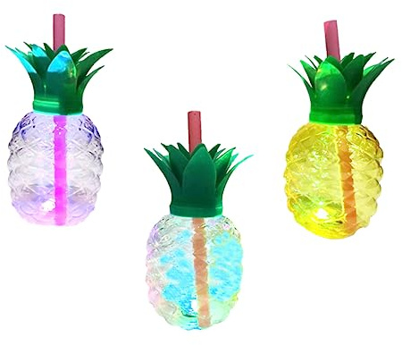 HAKIDZEL Led Pineapple Drinking Cups Straw 500ml Party Cups Set for Beach Hawaiian Theme for Boys and Girls Adults