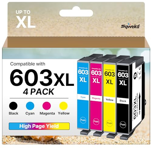 Sqwekd 603xl Cartucce Compatibile 603 Xl per Epson 603 per Expression Home WF 2810 XP-2100 XP-3100 XP-4100 XP-2105 XP-3105 WF-2820 WF-2835 WF-2830(Nero Ciano Magenta Giallo, 4-Pack)