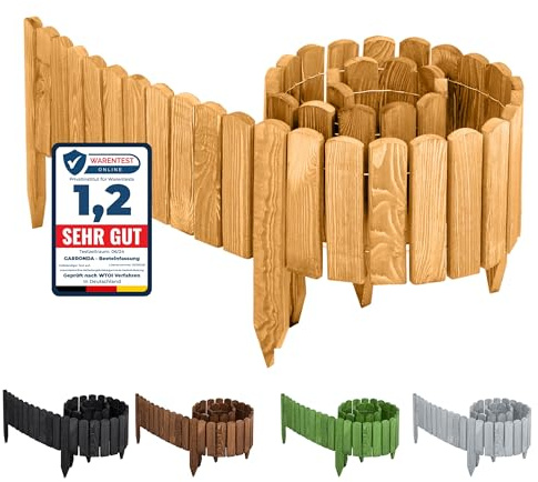 Garronda Rasenkante Beeteinfassung aus Holz flexibel 200 x 10 cm Rollborder für Rasen und Beet Beetumrandung und Beetbegrenzung Gartenzaun zum Stecken Holzzaun GD-0046 (Hellbraun)