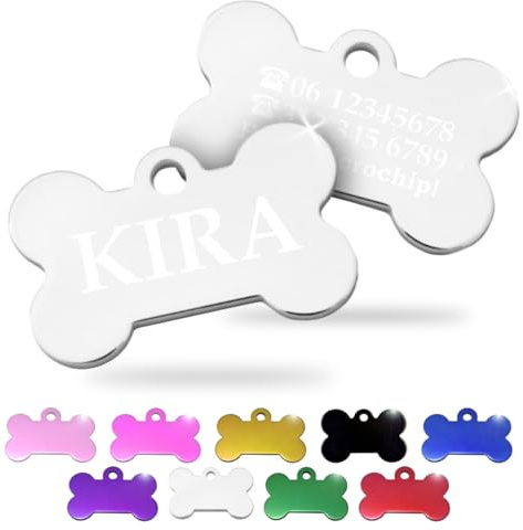 Ibera gifts - Medaglietta Cane Personalizzata, Targhetta Cane con Incisione a Forma di Osso, Perfetta per Animali di Piccola e Media Taglia, medaglietta cane (Nessun disegno, Argento)