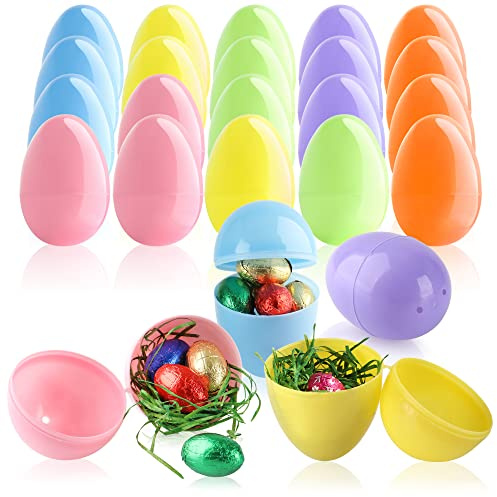 com-four® 24x Uova di riempimento - Uova di plastica Colorate da riempire e Appendere - Uova di plastica Cave per Pasqua - Uova di Pasqua vuote per sorprese e Regali - corpi Cavi (24x colorato)