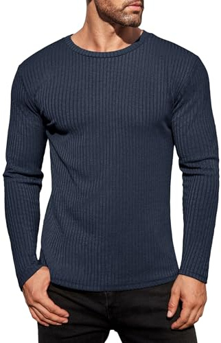 Ekouaer Thermal Hombre Invierno Manga Larga Transpirable Suéter de Canalé Azul Púrpura XXL