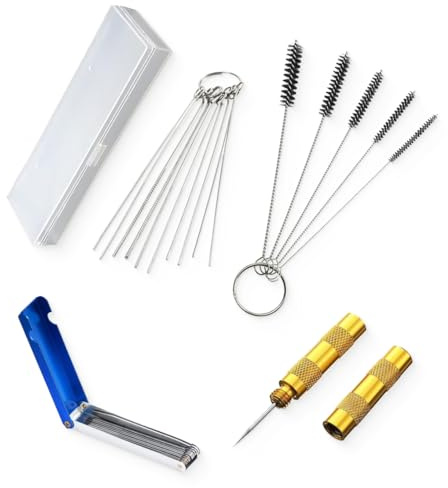 FMYODWU Nettoyeur de carburateur, kit de nettoyage de carburateur, nettoyeur de jet de carbone de carburateur, 13 fils de nettoyage 10 aiguilles de nettoyage 5 brosses en nylon 1 aiguille de pointe