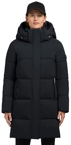 khujo damkappa lång varm quiltad jacka med avtagbar huva och magnetisk täcklist Haya matt-YM XS-XXL, mörk marinblå, S