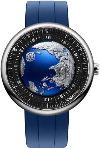 CIGA Design Blue Planet II Reloj Automático Mecánico Hombre, Tecnología Asynchronous-Follow, Correa Fluororubber, Cristal de Zafiro, Regalos para Hombres (46mm Acero Inoxidable)