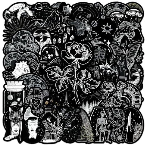 Adesivi gotici scuri 50 pezzi impermeabili cool dark goth adesivi per Kindle bottiglia d'acqua laptop diario scrapbook adesivi estetici neri per adulti adolescenti