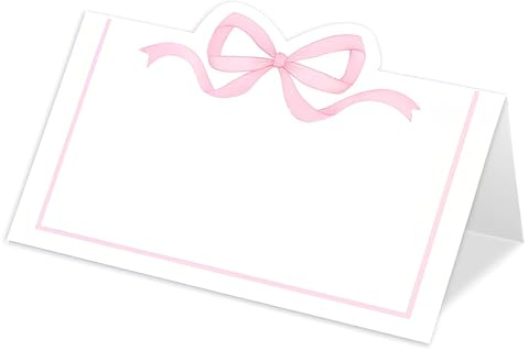 20PCS Wedding Place Cards with Bow Design, Elegant Wedding Table Numbers Card, Name Cards for Table Setting, Blank Seating Assignment Label Cards for Birthday, Party, Wedding (Pink 20)