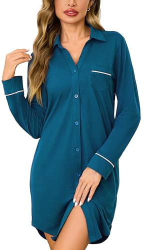 Bresdk Pigiama Donna Camicia da Notte Donna Aperta Davanti Invernale Cotone | Manica Lunga con Bottoni Loungewear Parto Ospedale Allattamento Premaman