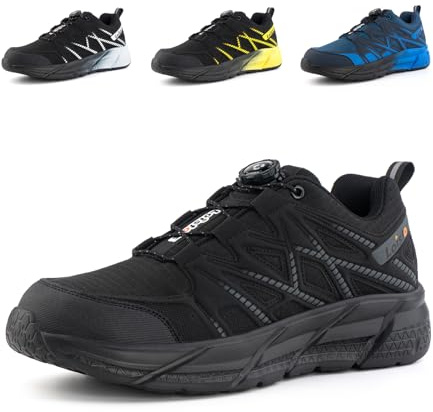 Loiston Scarpe Antinfortunistiche Uomo Donna Scarpe da Lavoro S1 S2 S3 Scarpa Antinfortunistica con Punta in Acciaio Leggere Traspiranti Scarpe Sicurezza Nero EU44