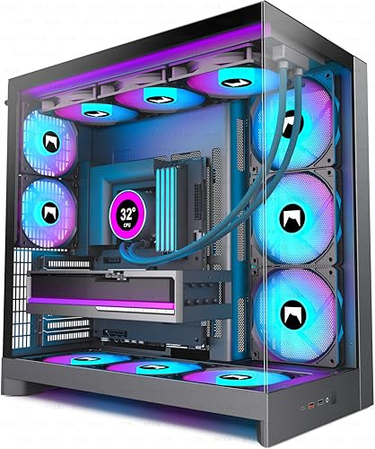 HYXN H2 (2026) HYXN ATX PC Case, Pre-installed 8 PWM ARGB Fans (6X140mm,2X120mm), Large Dual-Chamber ATX Mid-Tower Airflow Computer Case, Gaming PC Case, 420mm Radiator Support, Type-C 3.2 (Black RGB)