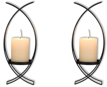Bougeoir Mural, Lot de 2 Noir Porte Bougie Murale Métal Photophore, Candle Wall Sconces pour Bougies Chauffe-Plat et Bougies Piliers Suspendues, Décoration pour Chambre, Salon et Salle à Manger
