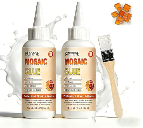 BOMVMVE Collante Trasparente per Mosaico, Colla per Vetro Mosaico e Ceramica, Impermeabile ad Asciugatura Rapida con Presa Forte, Perfetta per Piastrelle, Vetro, Ceramica, Pietra e Plastica -200ml