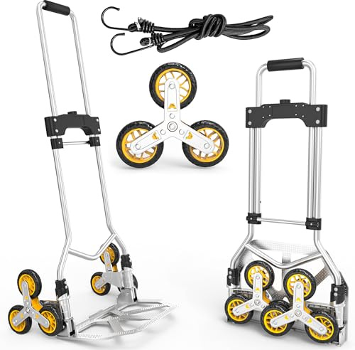 DIAMONDFORGE Stair Climbing Dolly, 220LBS Heavy Duty Stair Climbing Cart with Telescoping Handle, Portable Folding Aluminum Cart for Stairs, 6 Wheels & Rope for Home, Groceries