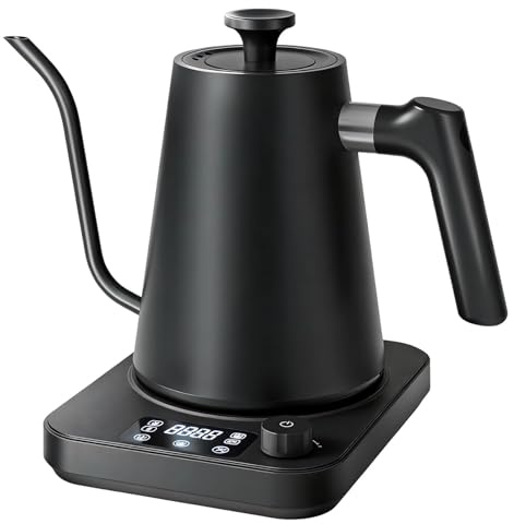 Electric Gooseneck Kettle with LCD Display, 0.9LStainless Steel Electric Tea Kettle Temperature Control Pour-Over Coffee and Tea Pot 1200W Quick Heating Hot Water Boiler (Black-A)