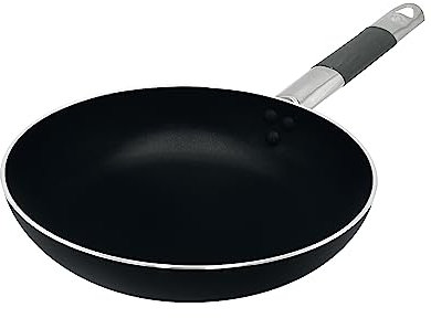 Pentole Agnelli ALSC111BBSSC24 Alblack Padella Svasata Bassa Saltare, in Alluminio, con Manico Tubolare in Acciaio Inossidabile ”Cool”, 24 cm, Nero