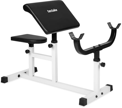 tectake® Panca Palestra Curl Bicipiti 98x65x94cm, Panca Palestra Appoggio e Sedile Regolabile diverse Posizioni, Allenamento Braccia, Allenamento a Casa, Home Gym, Fitness Attrezzi Casa - Nero/Bianco