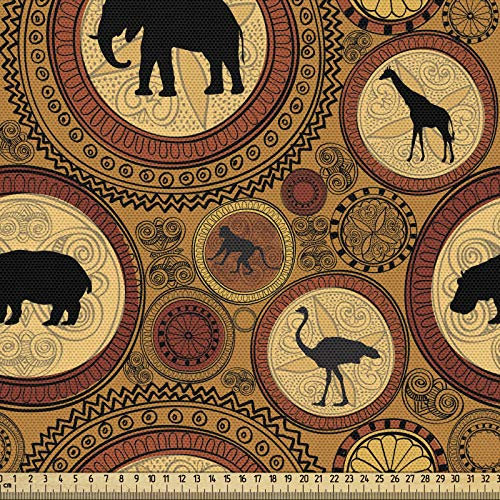 ABAKUHAUS Sambia Gewebe als Meterware, Afrikanische ethnische Tiere, Schön Gewebten Stoff für Polster und Wohnaccessoires, 1M (148x100cm),Zimt Ingwer Schwarz