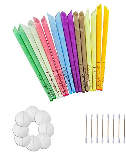 100% Natural Ear Candles Beeswax Candling Cones, Fragrance Organic Plant Material Hollow Cone Candles for 16 Pcs(8 Colors) with 8 Protective Disks