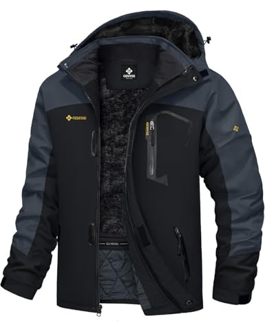 GEMYSE Veste de Ski pour Homme Impermeable Coupe-vent Manteau d'hiver Chaud avec Capuche Blouson Randonnée pour Montagne(Gris Noir,S)