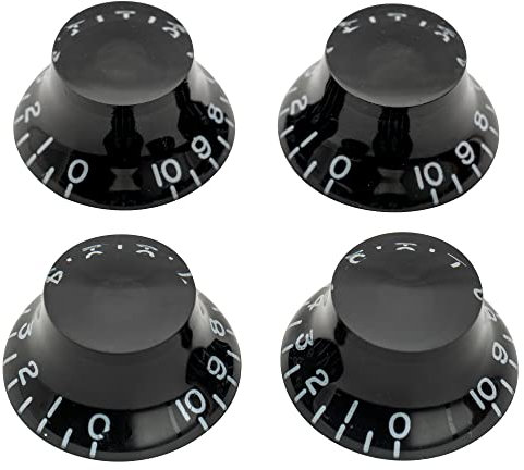 Musiclily Pro Linkshänder Metrische Größe 18 Splines Hutform Potiknopfe Top Hat Bell Knobs für Asien Import Gitarre Bass Split Shaft Poti, Schwarz (4er Set)