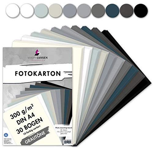 MarpaJansen Fotokarton 10 Grauton Farben, DIN A4, 30 Bogen, 300 g/qm, Blauer Engel zertifiziert