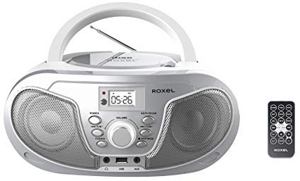 Roxel RCD-S70BT Portable Boombox CD Player with Remote Control, FM Radio, USB MP3 Playback, 3.5mm AUX Input, Headphone Jack, LED Display Wireless Music Streaming(Silver)