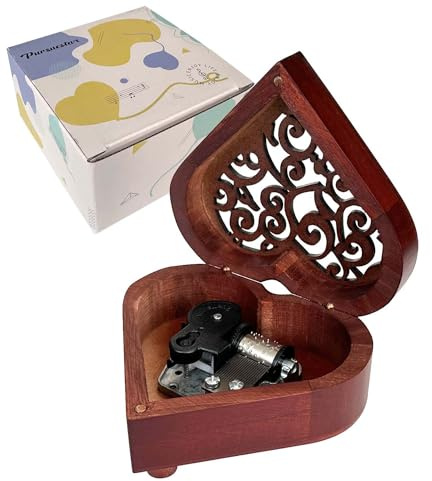 Pursuestar Over The Rainbow Wind Up Music Box, Heart Shaped Vintage Wood Carved Mechanism Musical Gift for Lover Girlfriend Wife Husband Valentine's Day Mother's Day Christmas Anniversary