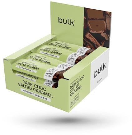Bulk Gourmet Vegan Protein Bar, Plant Based, Dark Chocolate Salted Caramel, Pack of 12, 12 Servings, Packaging May Vary