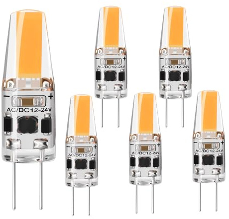 G4 LED Bulb 2W, Warm White 3000K, AC/DC 12V-24V 1505 COB LED Light Bulbs Equivalent to 20W T3 JC Type Bi-Pin G4 Base Halogen Bulb, 6-Pack