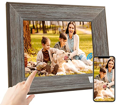 KODAK Cornice Digitale WiFi 8 Pollici Legno, Smart Cornice Foto Touchscreen IPS Cornice Elettronica Cloud con App, Memoria 16GB, Supporto Scheda SD, USB, Condivisione di Immagini Musica Video