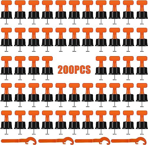 Fliesen-Nivelliersystem-Set, 200 wiederverwendbare Fliesen-Abstandshalter mit 4 speziellen Schraubenschlüsseln und einziehbarer Stahlnadel, Boden, Keramikfliesen