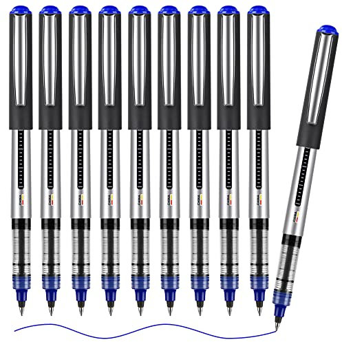 OFFCUP Tintenroller, 10 Stück Tintenroller Stifte Blau, 0,5 mm Glatter Kugelschreiber, Flüssige Tinte, Flüssigtinte Rollerball Stift für Büro Schule, Geschäft