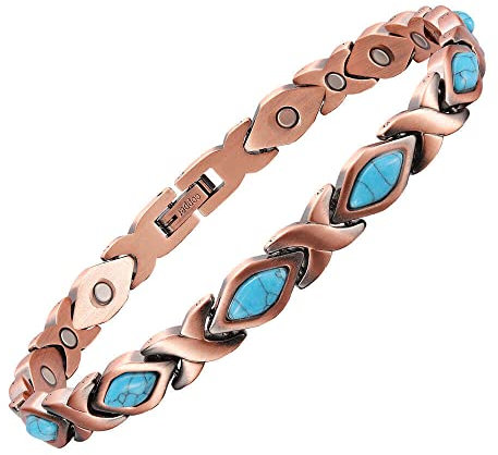 YINOX Magnetisches Therapie-Arthritis-Kupferarmband für Frauen, lindert effektiv Arthritis und Handgelenkschmerzen, eingelegt mit türkischem Türkis, kombiniert Mode und Gesundheit (3500 Gauss) (C)