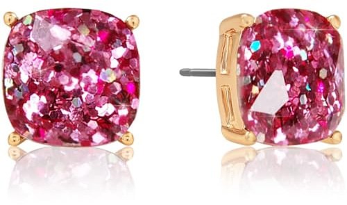 Large Stud Earrings for Women - Hot Pink Earrings for Women, Big Square Fuchsia Pink Stud, Magenta Glitter Statement Jewelry with Sparkly Fuchsia Sequin, Small Trendy Sparkle Jewelry