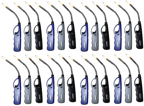 24 Stück KONSUMANY Stabfeuerzeug biegsam flexibel Gas Feuerzeug 26,5cm Lang Nachfüllbar (8X Grau, 8X Blau, 8X Schwarz)