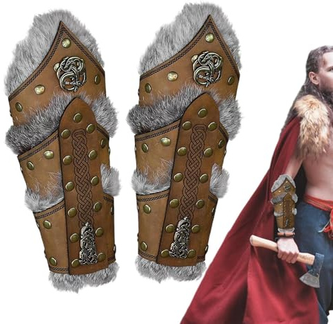 Youany vikingararmband, 2 stycken medeltida vikingar handledsskydd, handgjorda läderarmskydd, medeltida cosplay armvärmare för män kvinnor