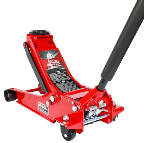 Jack Boss 4 Ton Floor Jack Hydraulic Low Profile Floor Jack with Dual Piston Quick Lift Pump, 4 Ton (8,800 lbs) Capacity, Red