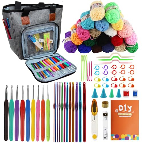 SusggO 82 Pezzi Set Uncinetto completo Kit Uncinetto Principianti Amigurumi - 20 Gomitoli Cotone di Latte - Aghi all'uncinetto - Accessori Manuale e Borsa - Uncinetto Set DIY