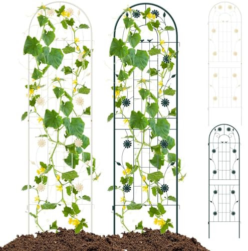 TANGZON 2/4 Pack Metal Garden Trellis, 180x50 cm/220x50 cm Wire Lattice Panel for Support, 2-in-1 Retro Style Cucumber Trellis, Decorative Plant Support Stand for Rose Ivy (Only White,180x50cm, 4)