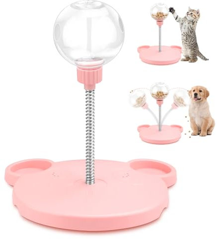 Coolden Interaktives Katzenspielzeug, 2 IN 1 Katzen Spielzeug mit Wackel Futterball, Slow Feeder Futterspielzeug mit Leckerli Ball Hundespielzeug, Anti-Schling Fütterung Training für Hunde Katzen Rosa