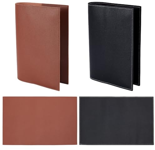 WEBEEDY 2 cubiertas de piel para cuadernos A4, tapa dura, cuaderno de bocetos, rellenable de piel, cubierta de cuaderno vintage, 33 x 23 cm (negro, morena)