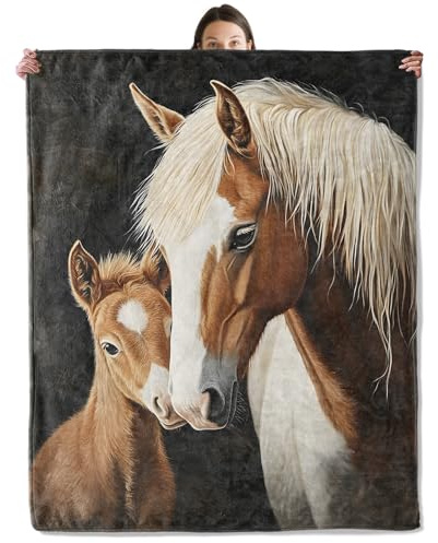 wyxdwh Gentle Horse Blanket, Cozy Flannel Mare and Pony Portrait Throw Blanket for Couch Outdoor, Plush Soft Lightweight Travel Pretty Horses Blankets for Bed Decor and Gifts, for Women Kids 50x60