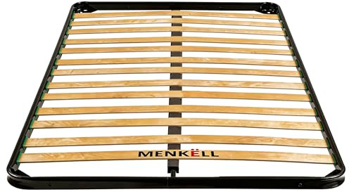 MENKËLL - Rete Letto Ortopedica Da Appoggio Senza Piedi Rinforzata per letto da Incasso - Telaio in Ferro e Doghe in Legno - Per Tutti i Tipi di Materassi, Supporta Fino a 170kg