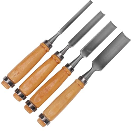 TEHAUX Juego de Cinceles para Madera 4 Piezas con Hoja Semicircular de Acero y Mango de Madera Maciza, Kit de Formones para Tallar Manualmente, Adecuado para Carpinteros y Talladores,