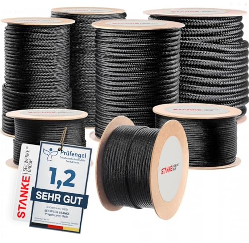 Seilwerk STANKE Polypropenrep 8mm 200m Svart - Upphängningsrep för Tomatplantor - Rep för Jordbruk och Trädgårdsodling - Slitstark Bygglina, Reepschnur, Väderbeständigt och Flytande Syntetiskt Rep