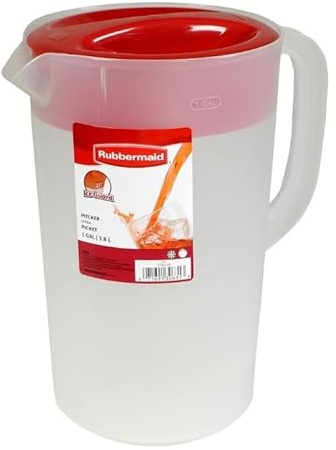 Rubbermaid Pitcher Classic 1 Gallon Clear Base, Red Lid