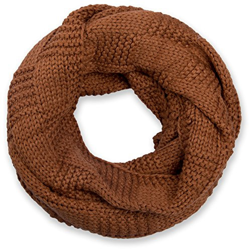styleBREAKER Unisex Strick Loop Schal mit Patentmuster, Uni Feinstrick Schlauchschal, Winter Strickschal 01018152, Farbe:Cognac