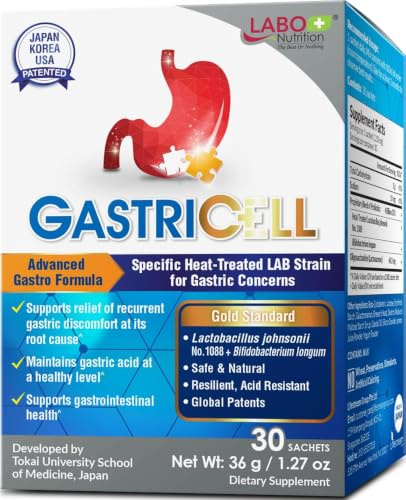 LABO Nutrition GASTRICELL - Eliminate H. Pylori, Relieve Acid Reflux and Heartburn, Regulate Gastric Acid - Targets The Root Cause of Recurring Gastric Problems -30 sachets